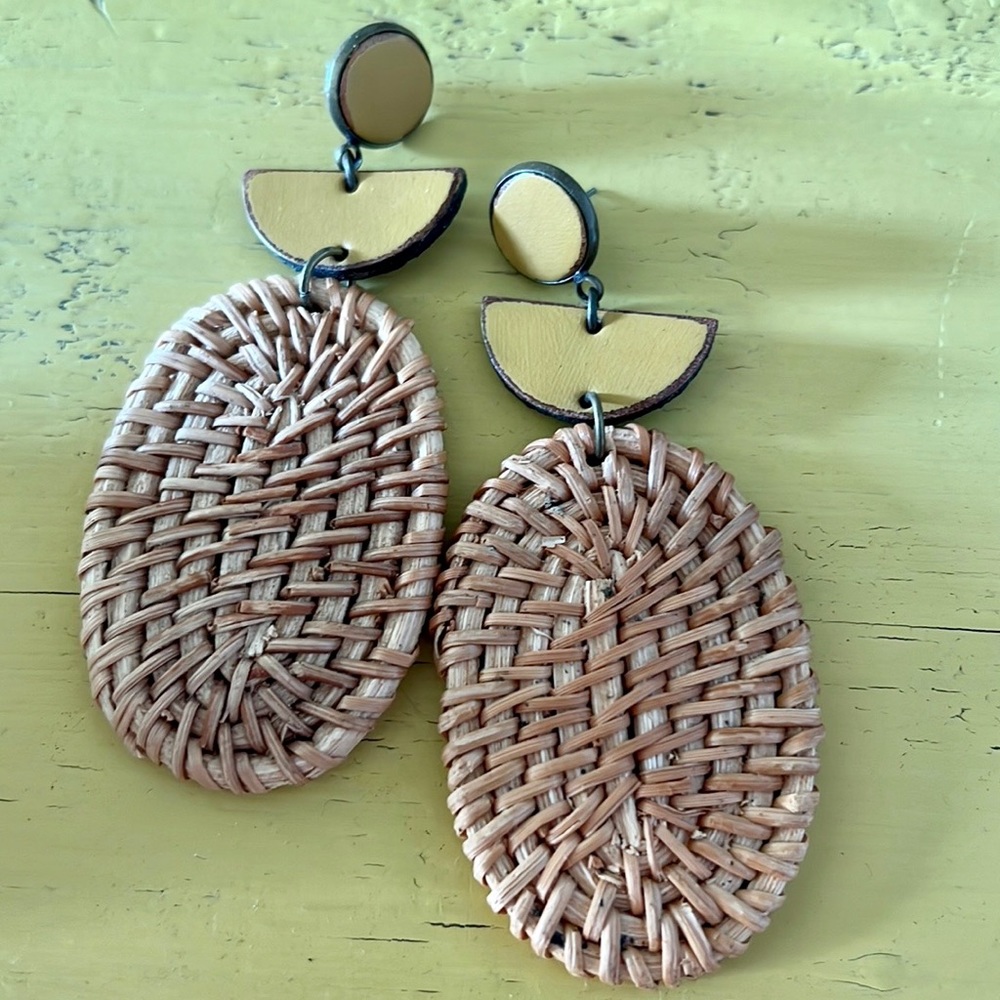 Leather & Rattan Boho Earrings *Handmade *Boho
